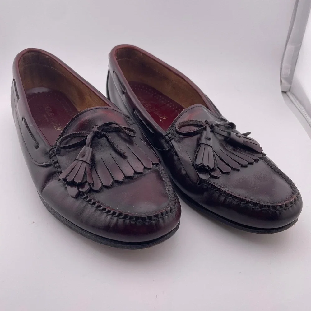 Cole Haan Mens Burgundy Leather Kiltie Tassel Loafers Made in USA Size 10.5 D